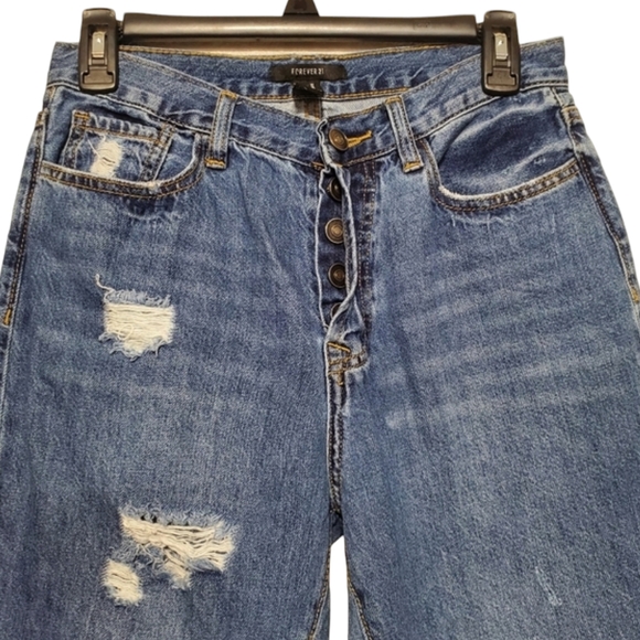 Forever 21 Distressed Boyfriend Jeans Womens Medium Blue High Rise Tapered Pants - Picture 2 of 9